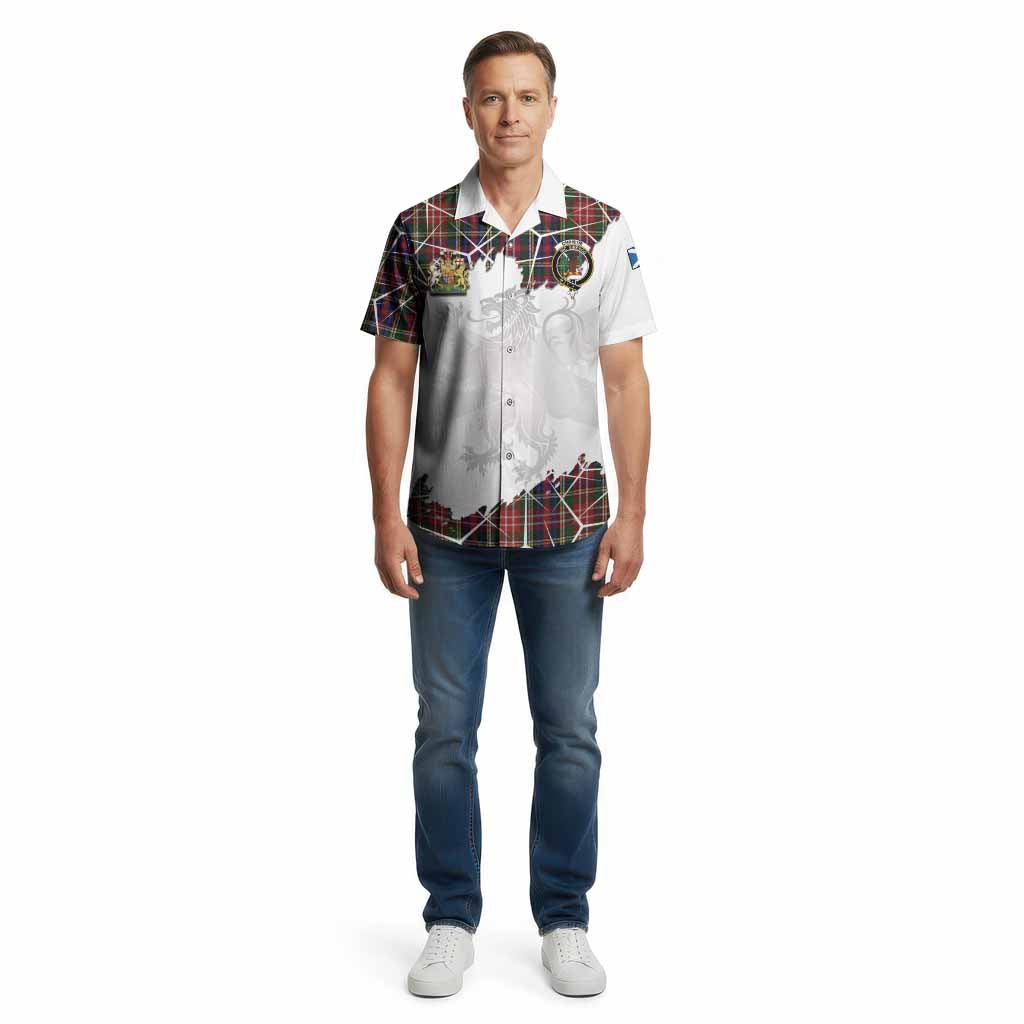 Christie Tartan Cotton Hawaiian Shirt with Family Crest and Lion Rampant Grunge Style