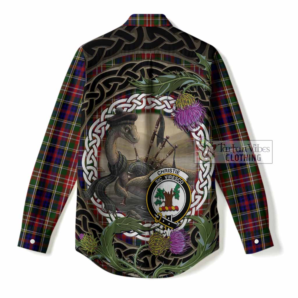 Christie Tartan Crest Bagpipe Nessie Women Casual Shirt Scottish Loch Ness Monster Celtic Thistle