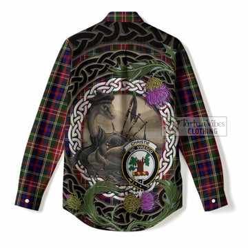 Christie Tartan Crest Bagpipe Nessie Women Casual Shirt Scottish Loch Ness Monster Celtic Thistle