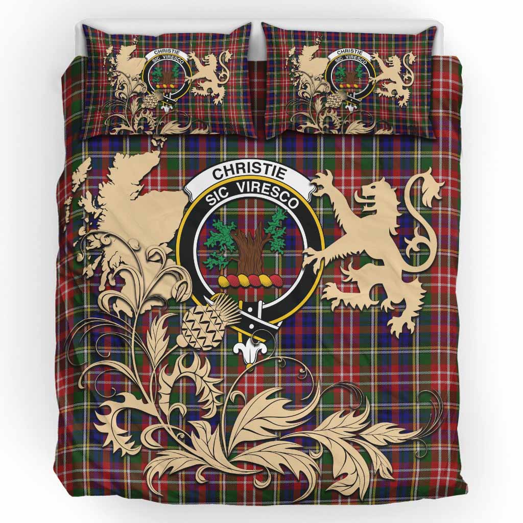 Christie Tartan Crest Bedding Set with Scottish Iconic Symbols 