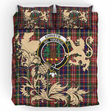 Christie Tartan Crest Bedding Set with Scottish Iconic Symbols 