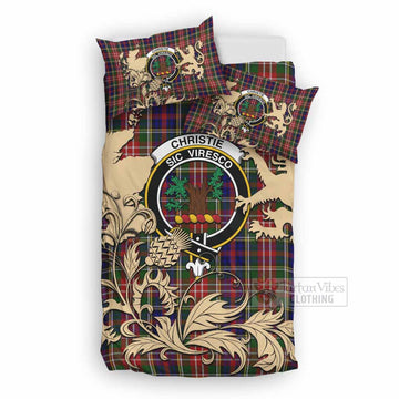 Christie Tartan Crest Bedding Set with Scottish Iconic Symbols 