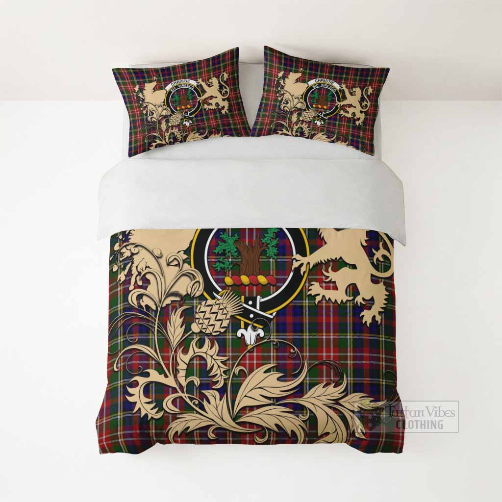 Christie Tartan Crest Bedding Set with Scottish Iconic Symbols 