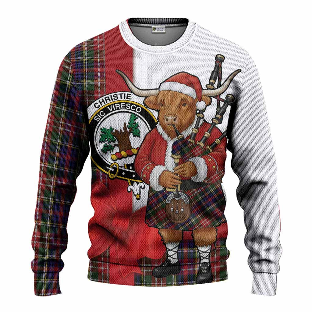 Christie Tartan Crest Christmas Christmas Ugly Sweater Highland Cow Bagpipes Coquette Bow Style