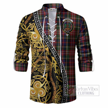 Christie Tartan Crest Ghillie Shirt Celtic Knot and Triple Trickle Spiral Symbols