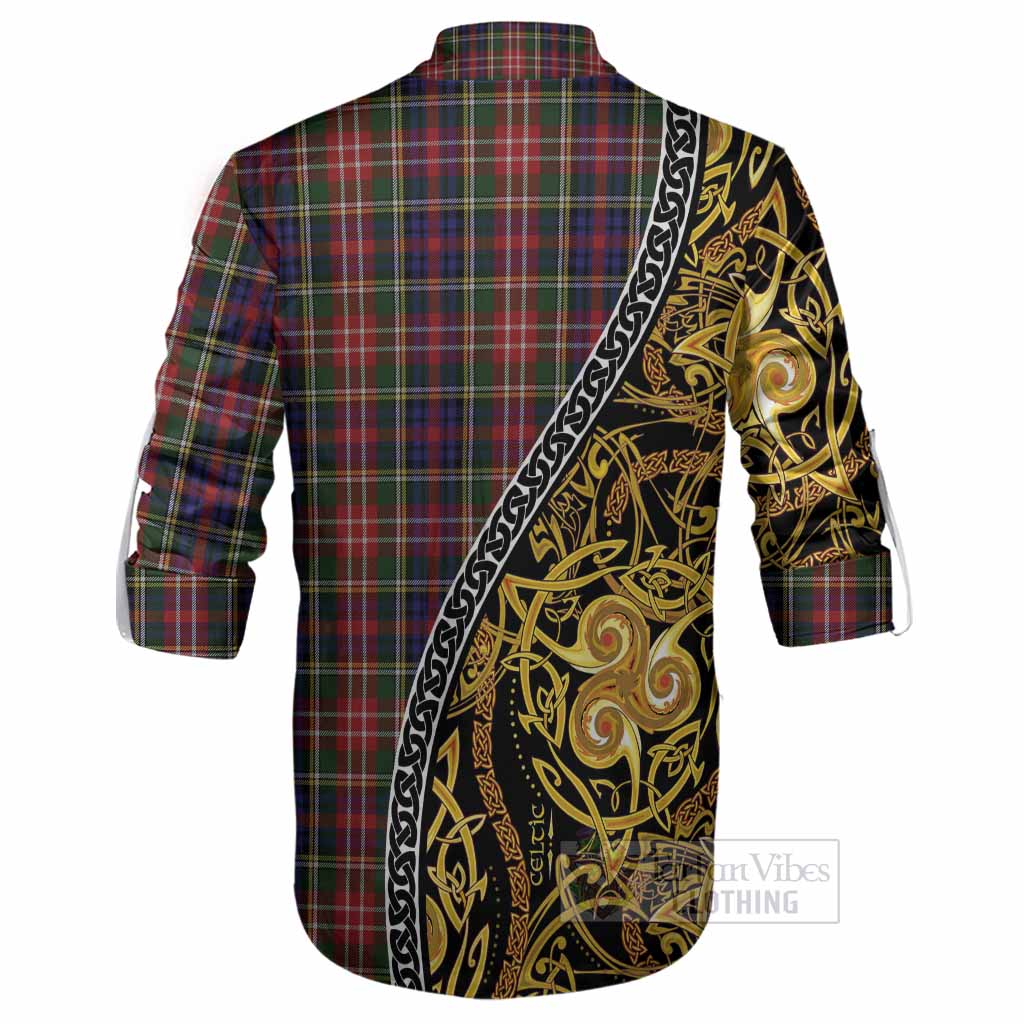 Christie Tartan Crest Ghillie Shirt Celtic Knot and Triple Trickle Spiral Symbols