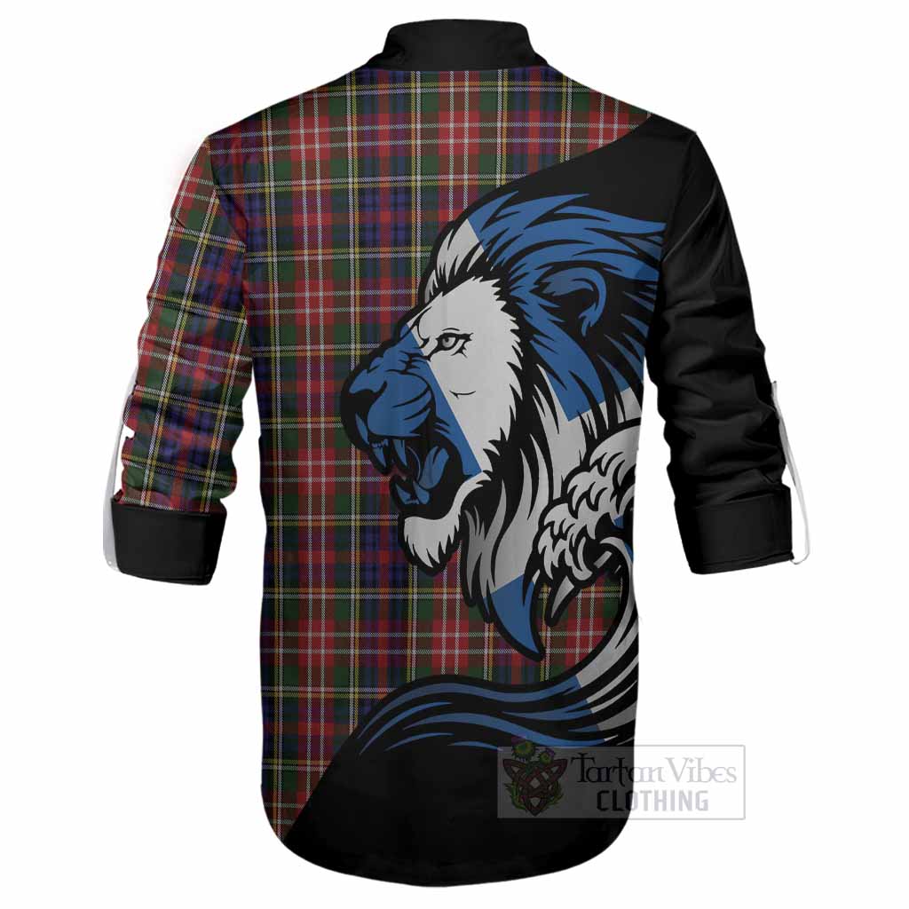 Christie Tartan Crest Ghillie Shirt Scottish Golden Lions Wave Flow