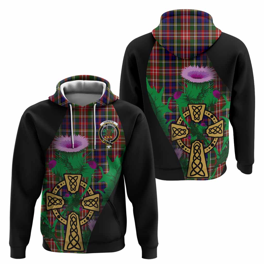 Christie Tartan Crest Hoodie Celtic Cross Thistle Flowers