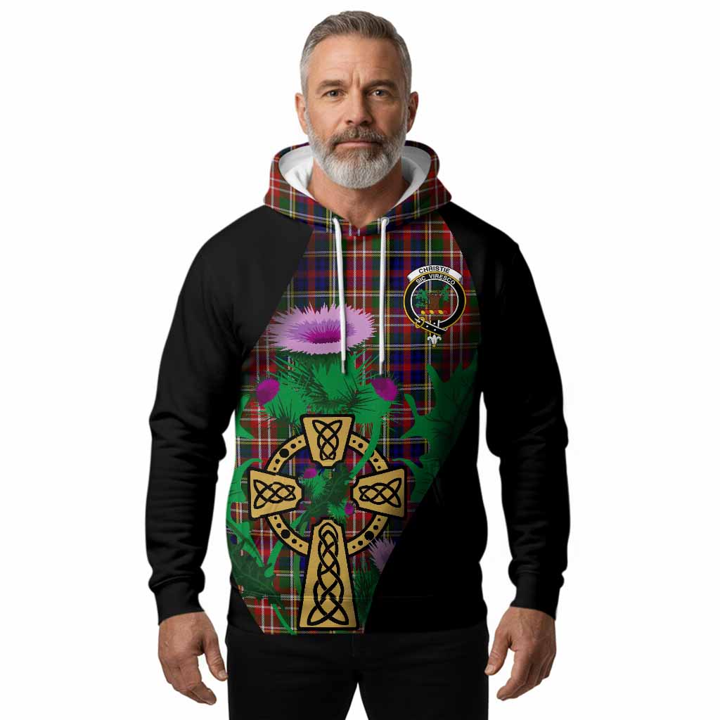 Christie Tartan Crest Hoodie Celtic Cross Thistle Flowers