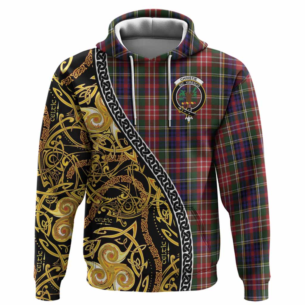 Christie Tartan Crest Hoodie Celtic Knot and Triple Trickle Spiral Symbols