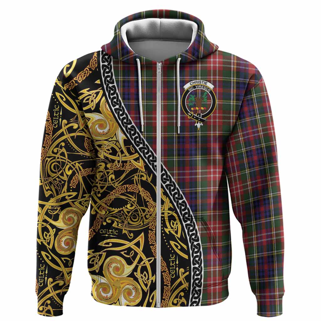 Christie Tartan Crest Hoodie Celtic Knot and Triple Trickle Spiral Symbols