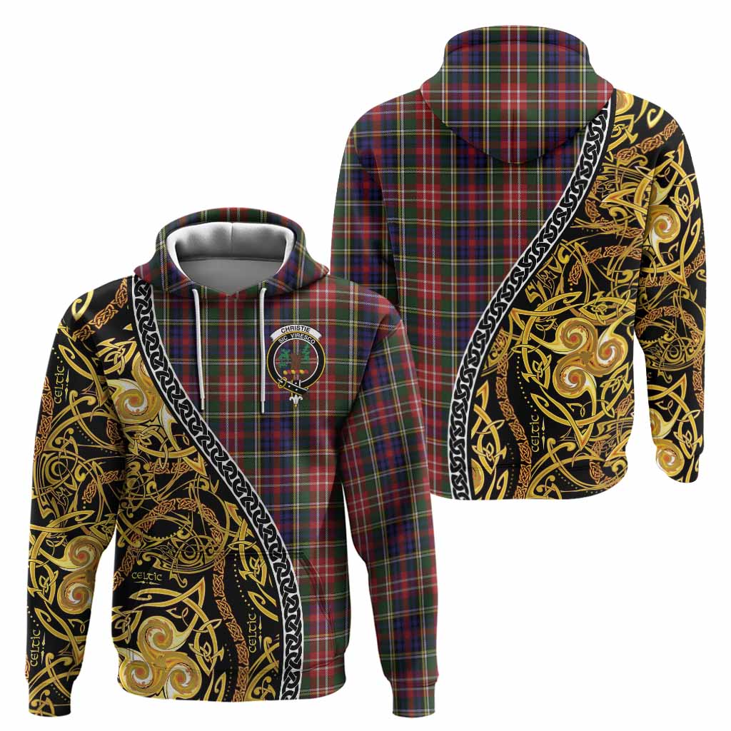 Christie Tartan Crest Hoodie Celtic Knot and Triple Trickle Spiral Symbols