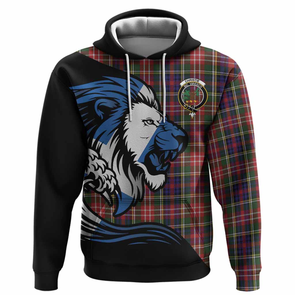 Christie Tartan Crest Hoodie Scottish Golden Lions Wave Flow