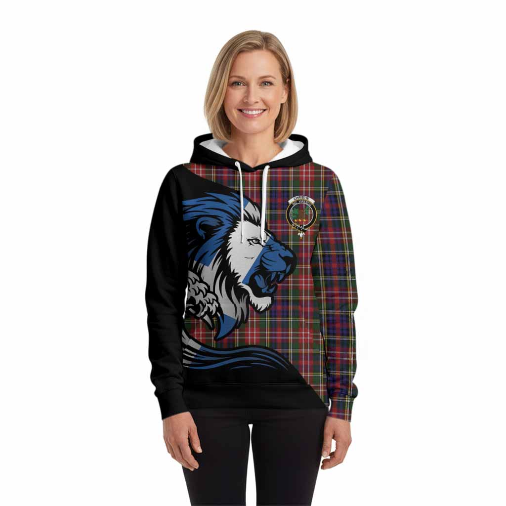 Christie Tartan Crest Hoodie Scottish Golden Lions Wave Flow