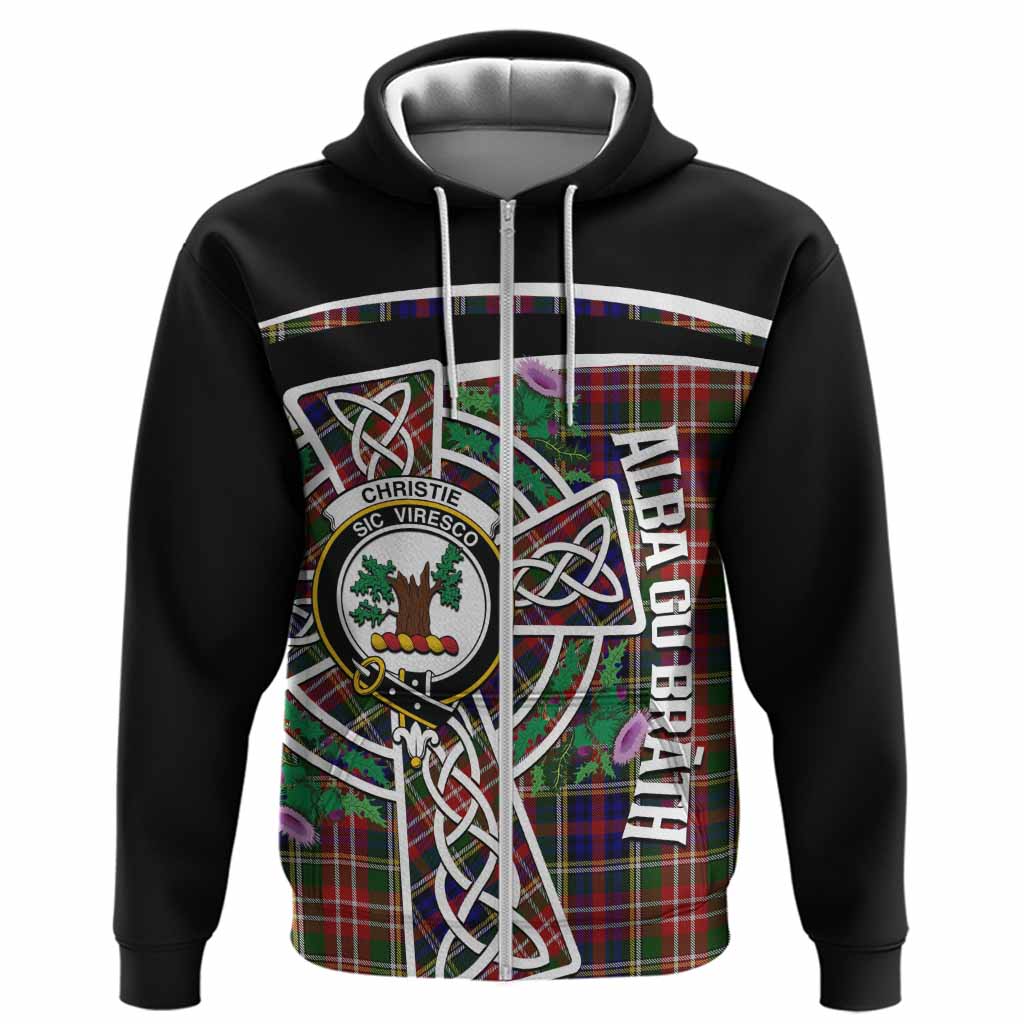 Christie Tartan Crest Hoodie Scottish Thistle Celtic Cross Alba Gu Brath