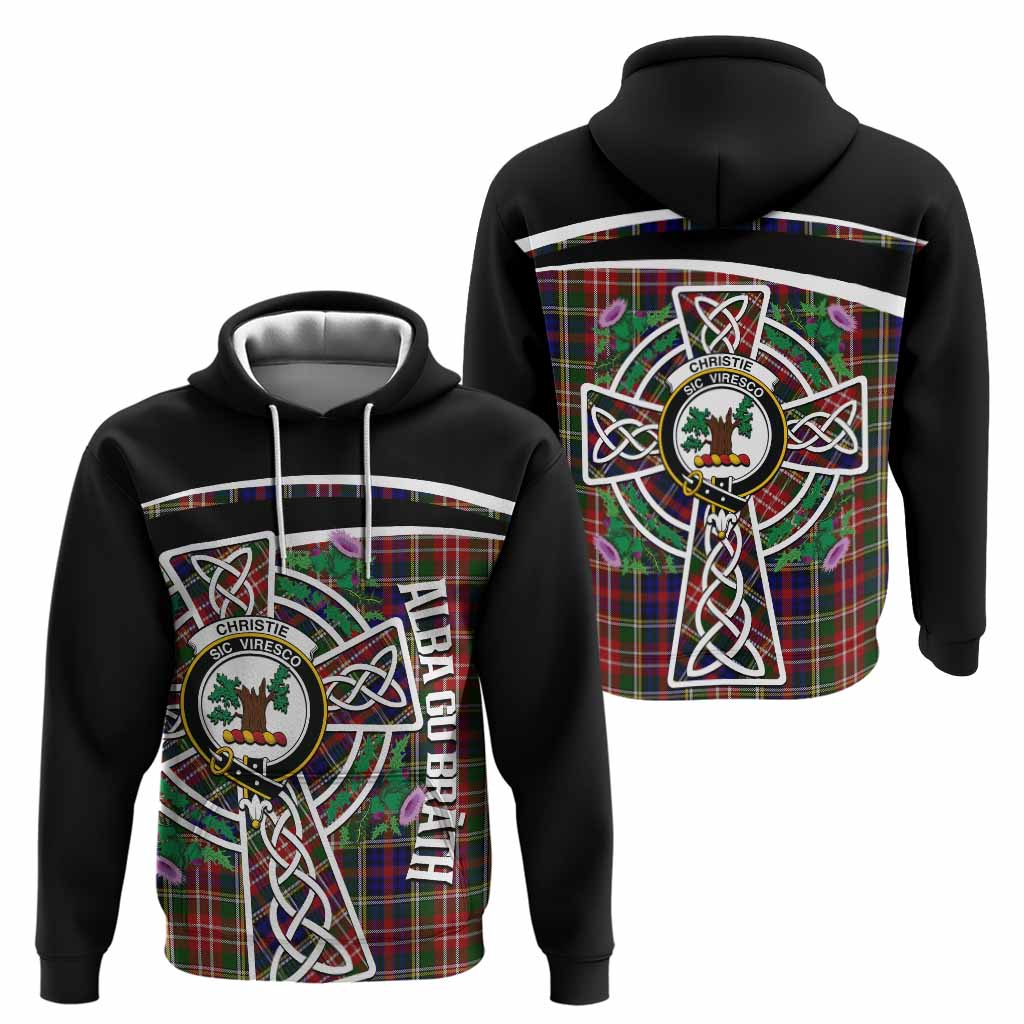 Christie Tartan Crest Hoodie Scottish Thistle Celtic Cross Alba Gu Brath