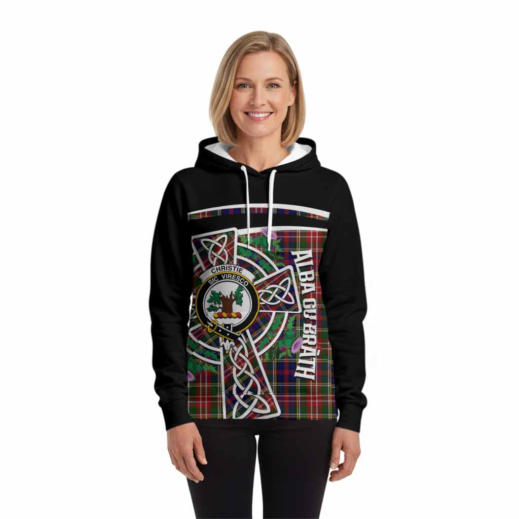 Christie Tartan Crest Hoodie Scottish Thistle Celtic Cross Alba Gu Brath