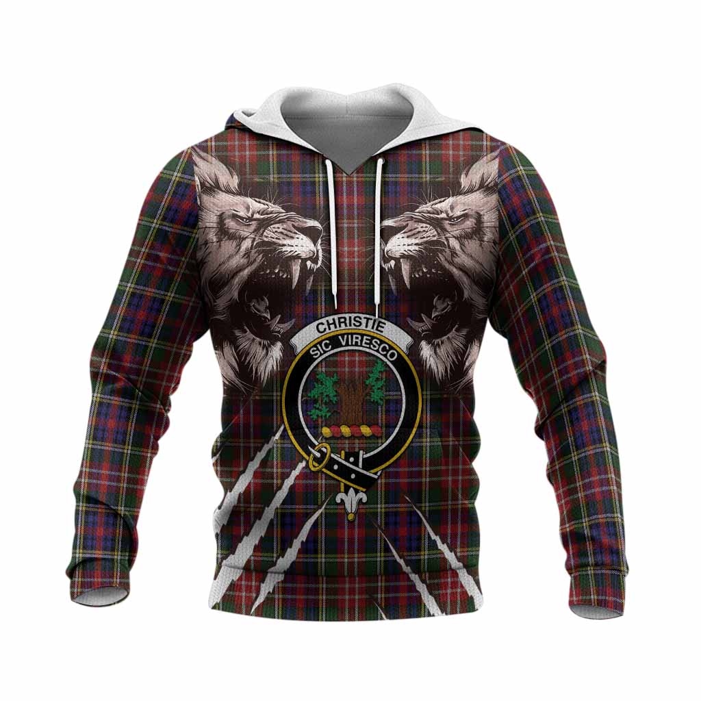 Christie Tartan Crest Knitted Hoodie Ferocious Lion Style
