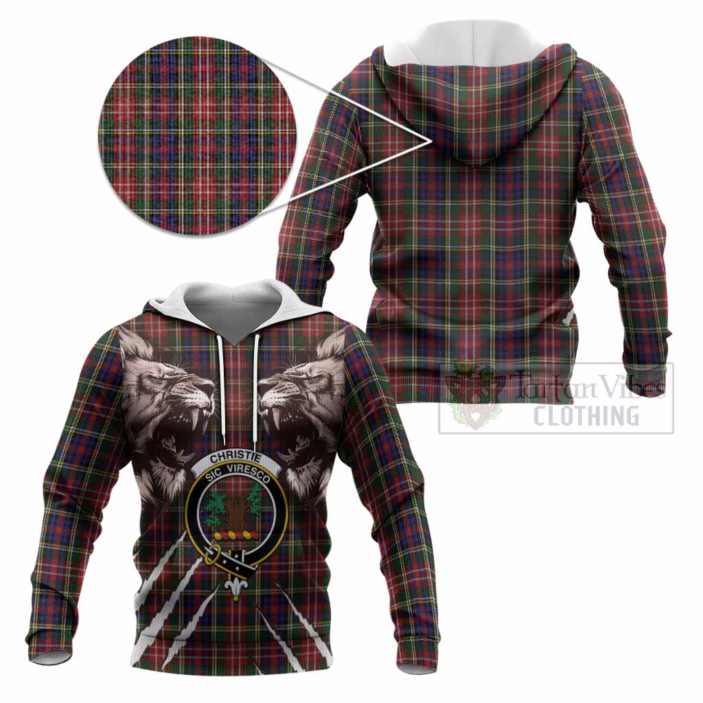 Christie Tartan Crest Knitted Hoodie Ferocious Lion Style