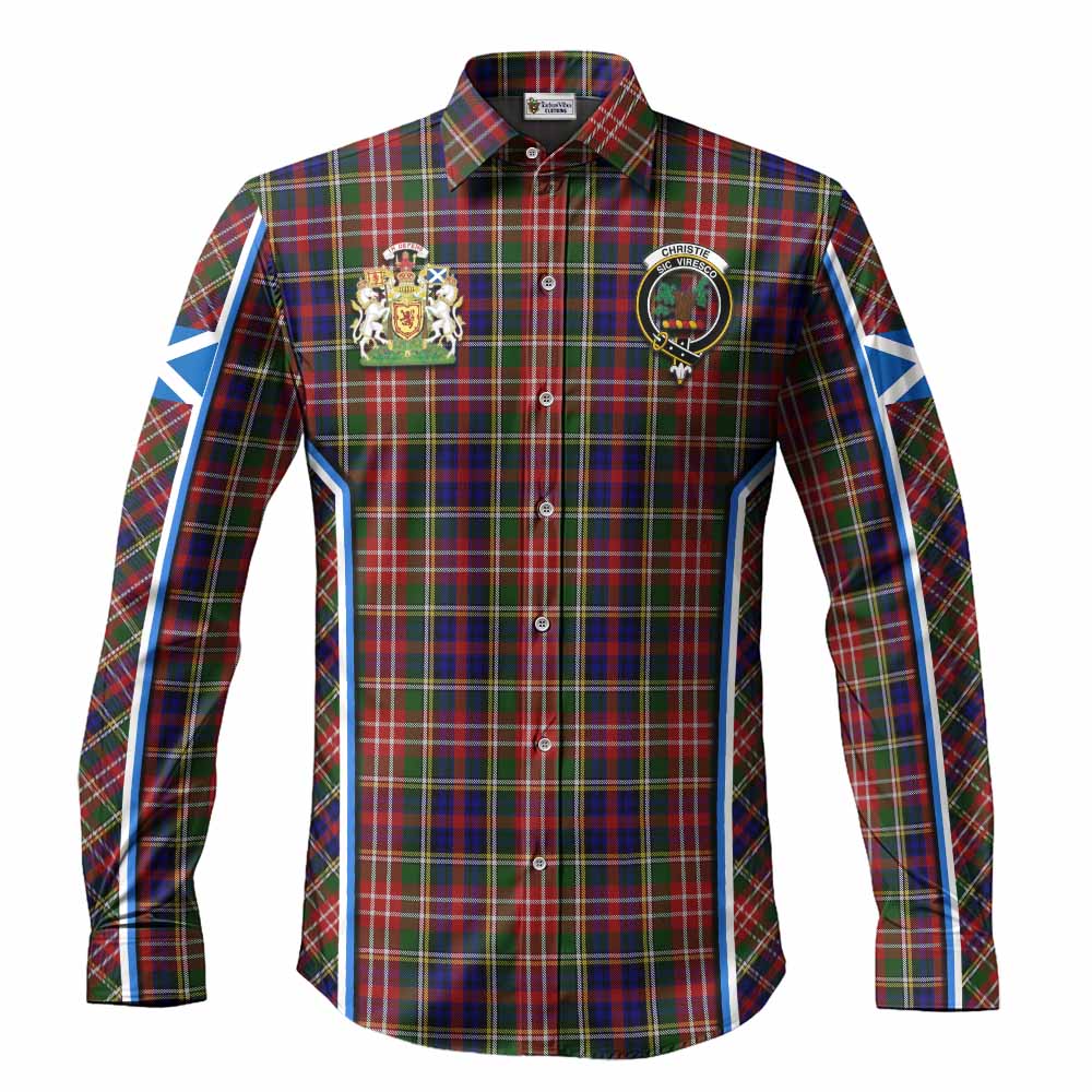 Christie Tartan Crest Long Sleeve Button Shirts Scotland Coat of Arm Flag Style - Tartan Vibes Clothing