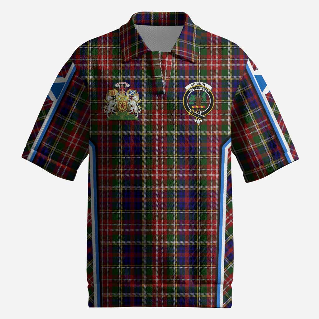 Christie Tartan Crest Men’s Polo Sweater Top Scotland Coat of Arm Flag Style