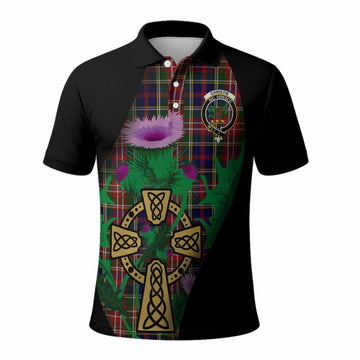 Christie Tartan Crest Polo Shirt Celtic Cross Thistle Flowers