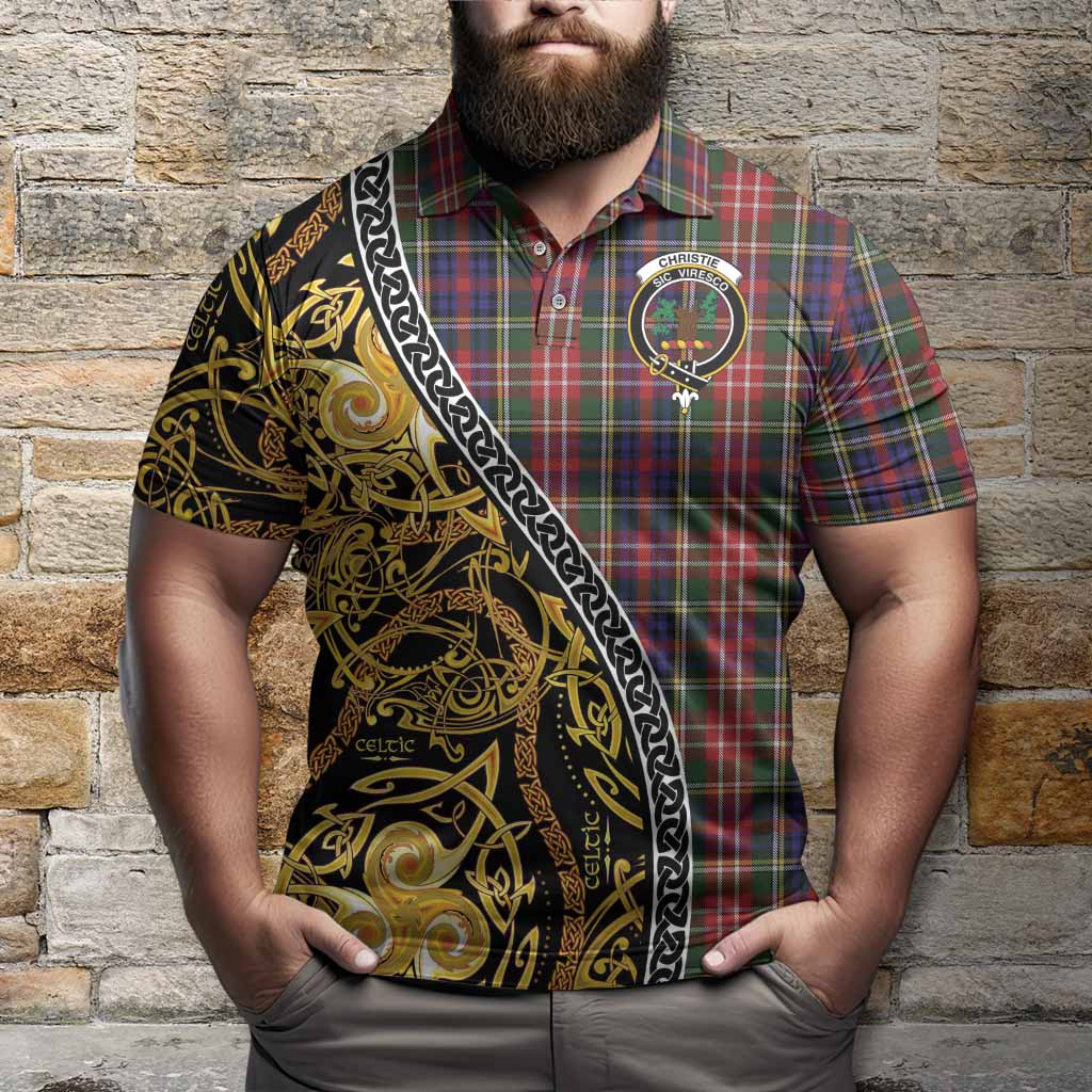 Christie Tartan Crest Polo Shirt Celtic Knot and Triple Trickle Spiral Symbols