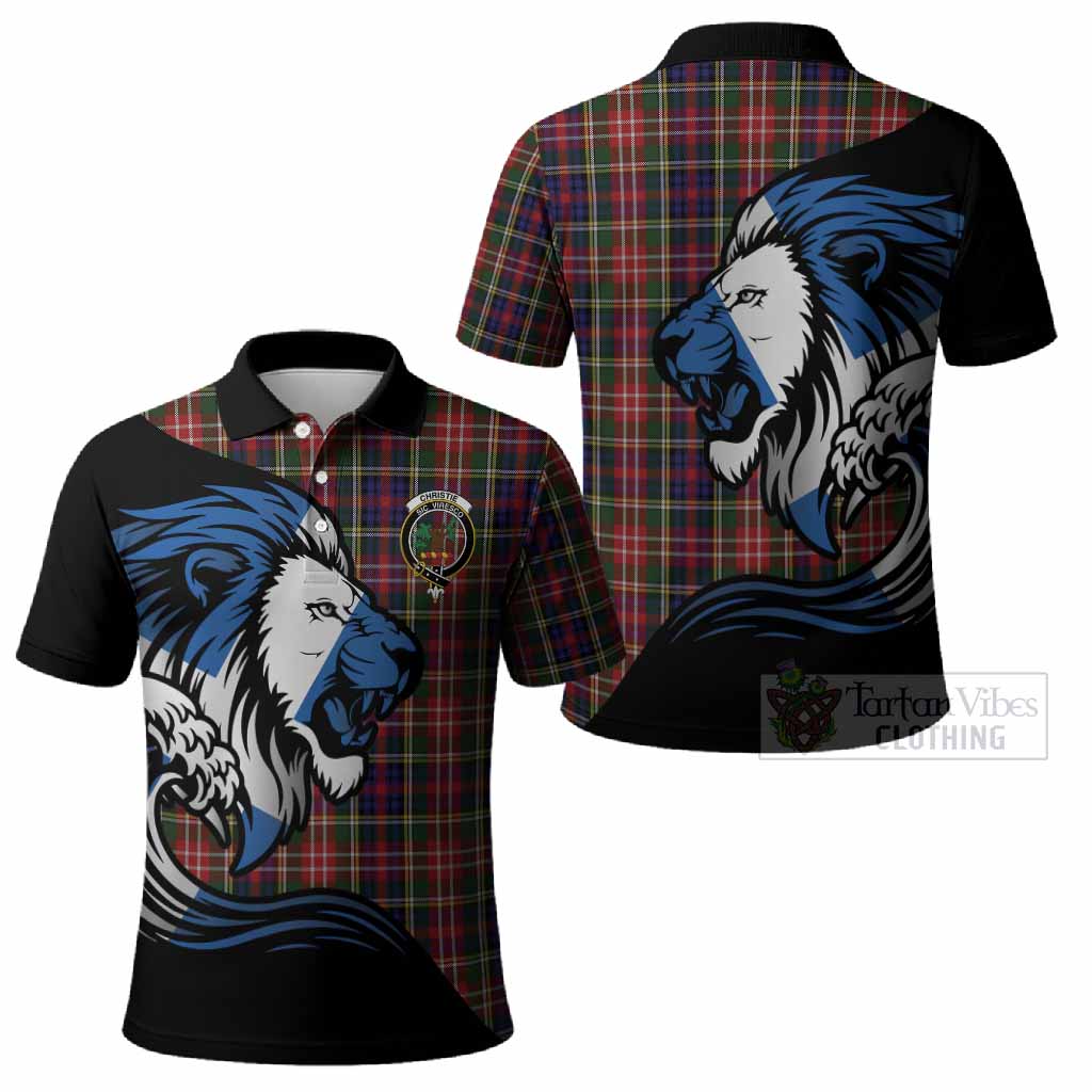 Christie Tartan Crest Polo Shirt Scottish Golden Lions Wave Flow