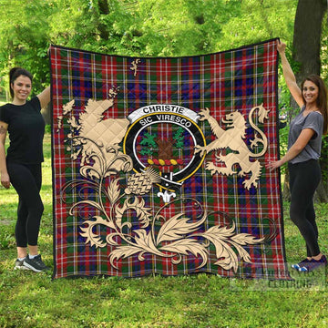 Christie Tartan Crest Premium Quilt with Scottish Iconic Symbols 