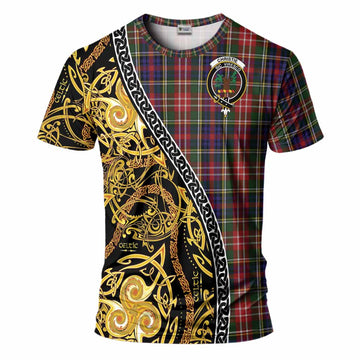 Christie Tartan Crest T-Shirt Celtic Knot and Triple Trickle Spiral Symbols