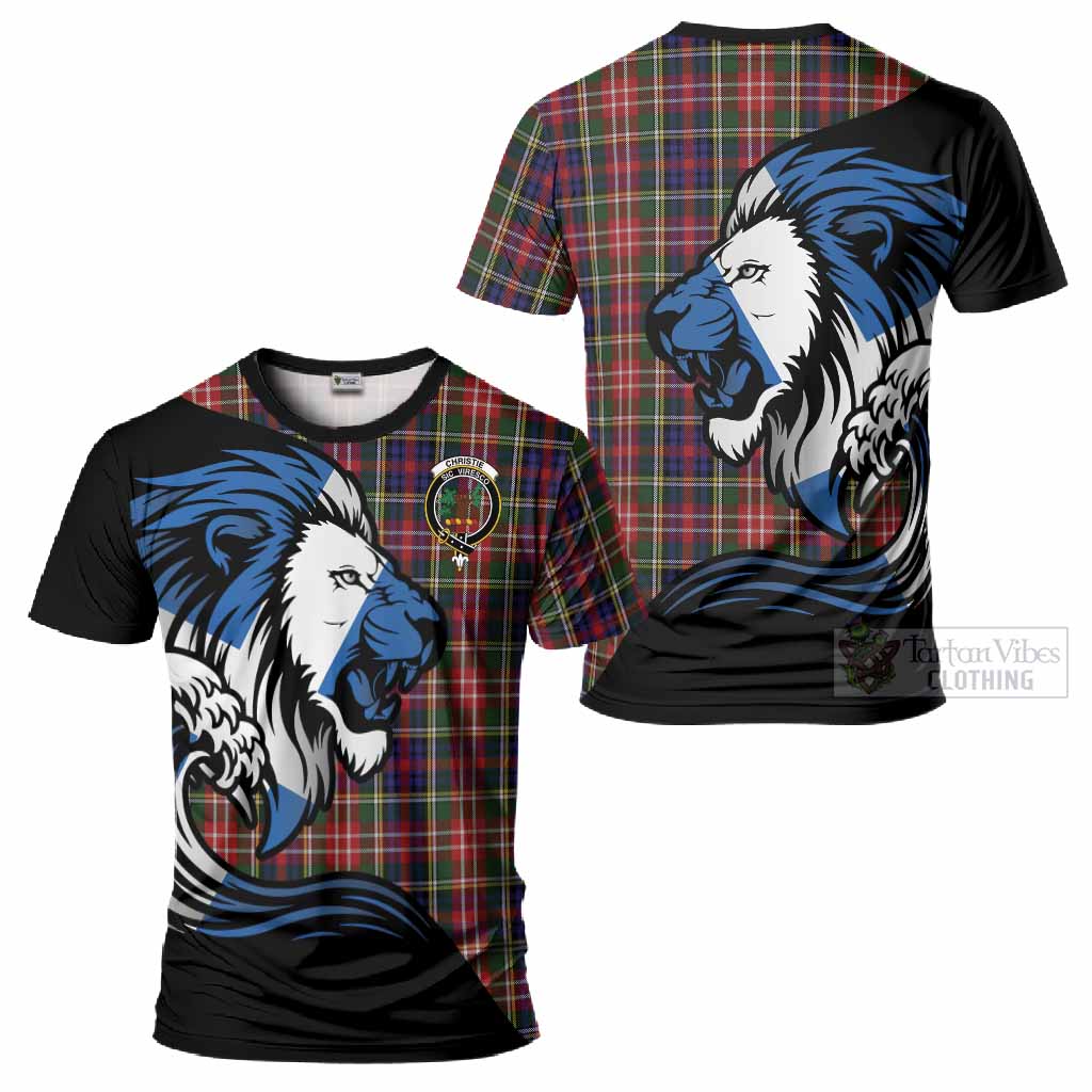 Christie Tartan Crest T-Shirt Scottish Golden Lions Wave Flow