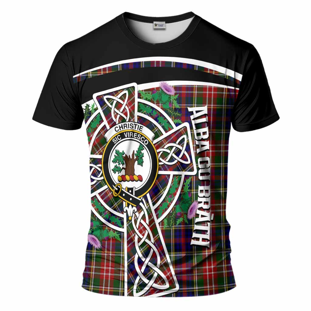 Christie Tartan Crest T-Shirt Scottish Thistle Celtic Cross Alba Gu Brath