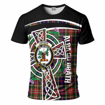 Christie Tartan Crest T-Shirt Scottish Thistle Celtic Cross Alba Gu Brath