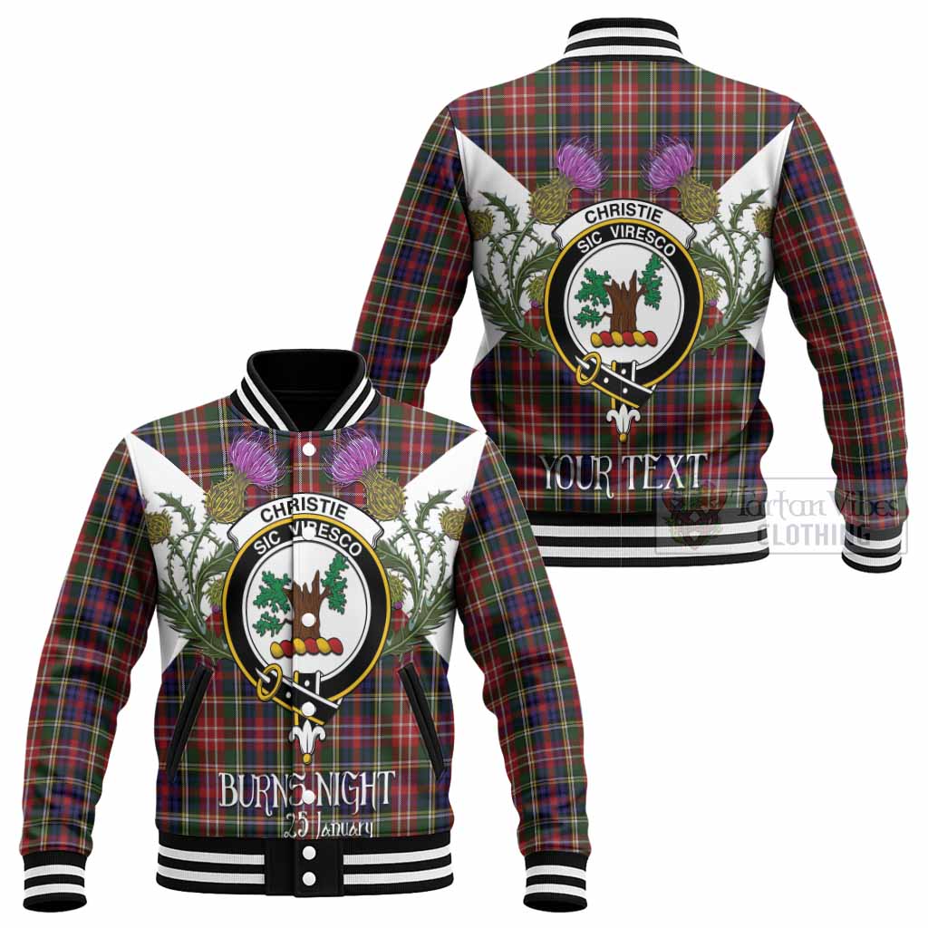 Christie Tartan Family Crest Baseball Jacket Scottish Burns Night Thistle Floral