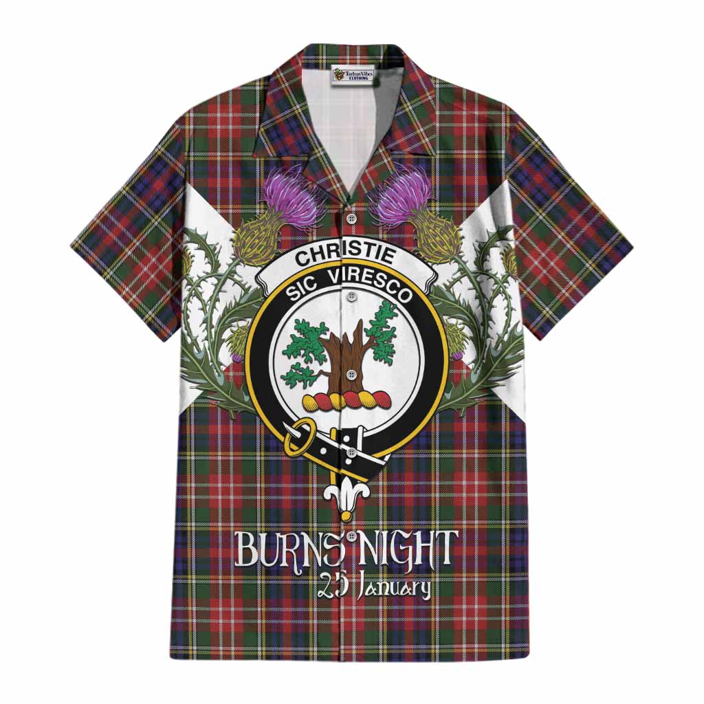 Christie Tartan Family Crest Cotton Hawaiian Shirt Scottish Burns Night Thistle Floral