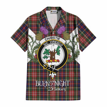 Christie Tartan Family Crest Cotton Hawaiian Shirt Scottish Burns Night Thistle Floral