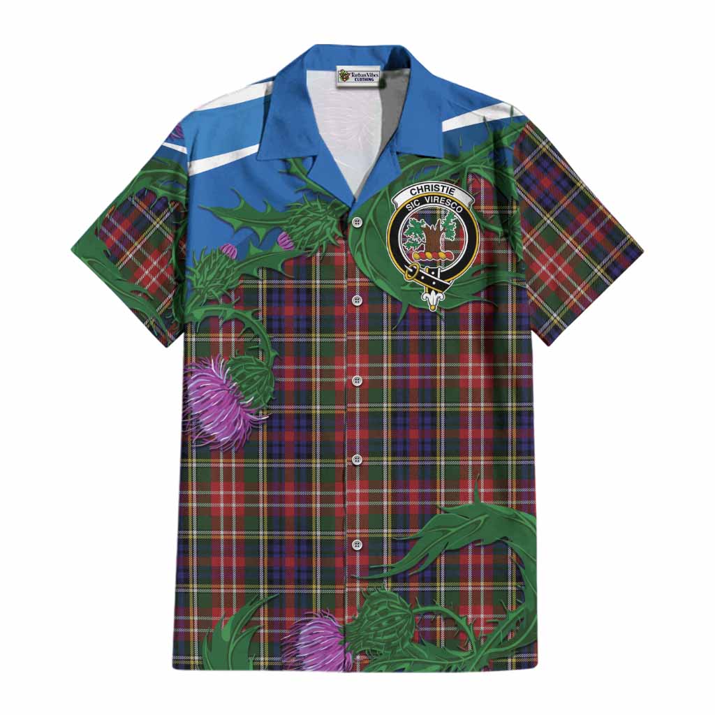 Christie Tartan Family Crest Cotton Hawaiian Shirt Thistle in Minimalism