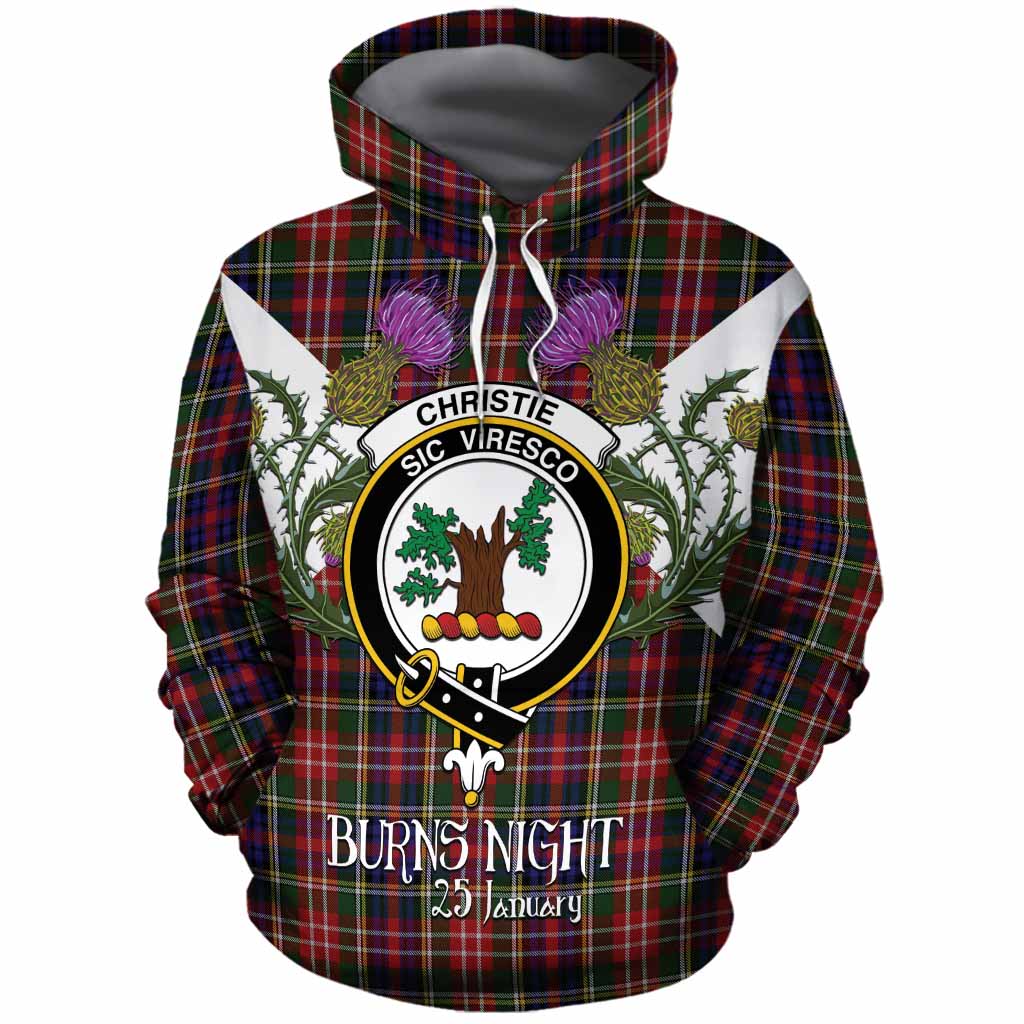 Christie Tartan Family Crest Cotton Hoodie Scottish Burns Night Thistle Floral