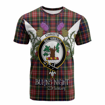 Christie Tartan Family Crest Cotton T-shirt Scottish Burns Night Thistle Floral