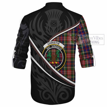 Christie Tartan Family Crest Ghillie Kilt Shirt Celtic Scottish Thistle Floral