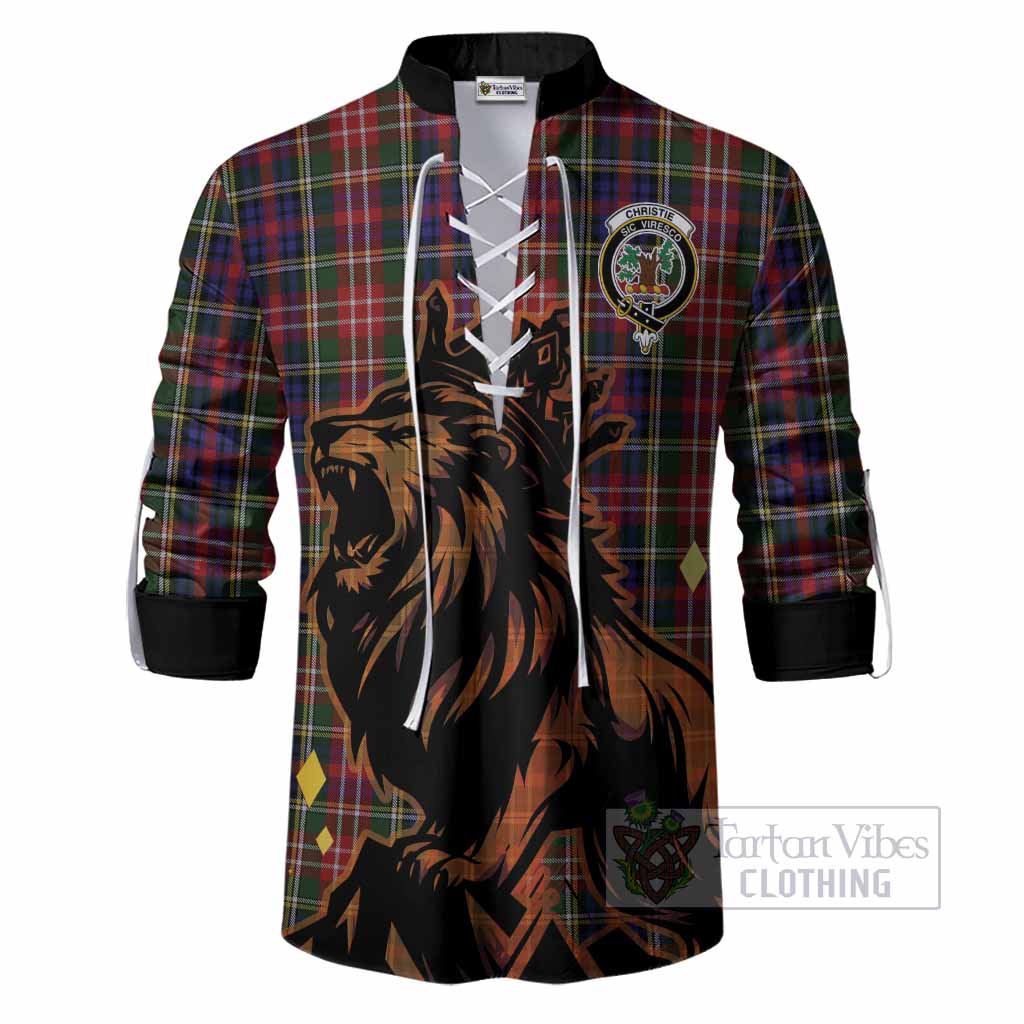 Christie Tartan Family Crest Ghillie Shirt Crowned Lion Roaring