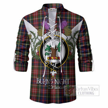Christie Tartan Family Crest Ghillie Shirt Scottish Burns Night Thistle Floral