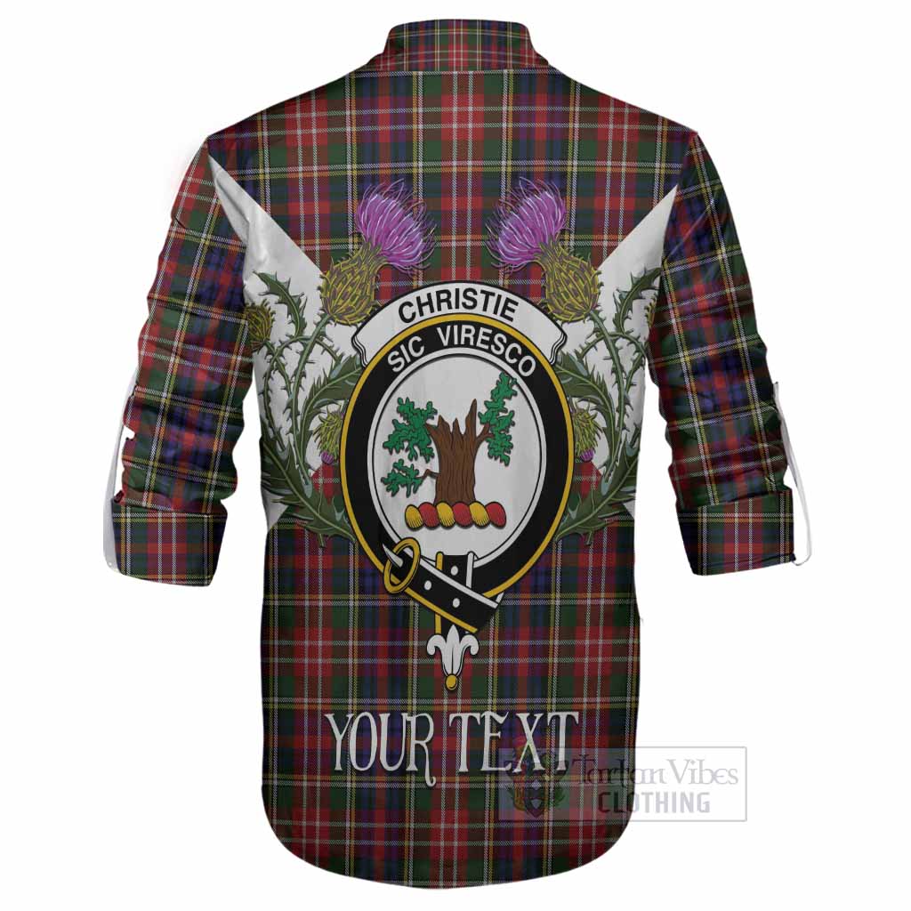 Christie Tartan Family Crest Ghillie Shirt Scottish Burns Night Thistle Floral