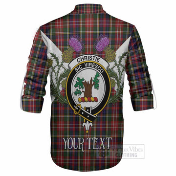 Christie Tartan Family Crest Ghillie Shirt Scottish Burns Night Thistle Floral