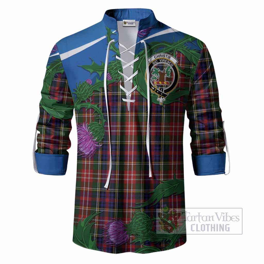 Christie Tartan Family Crest Ghillie Shirt Thistle in Minimalism