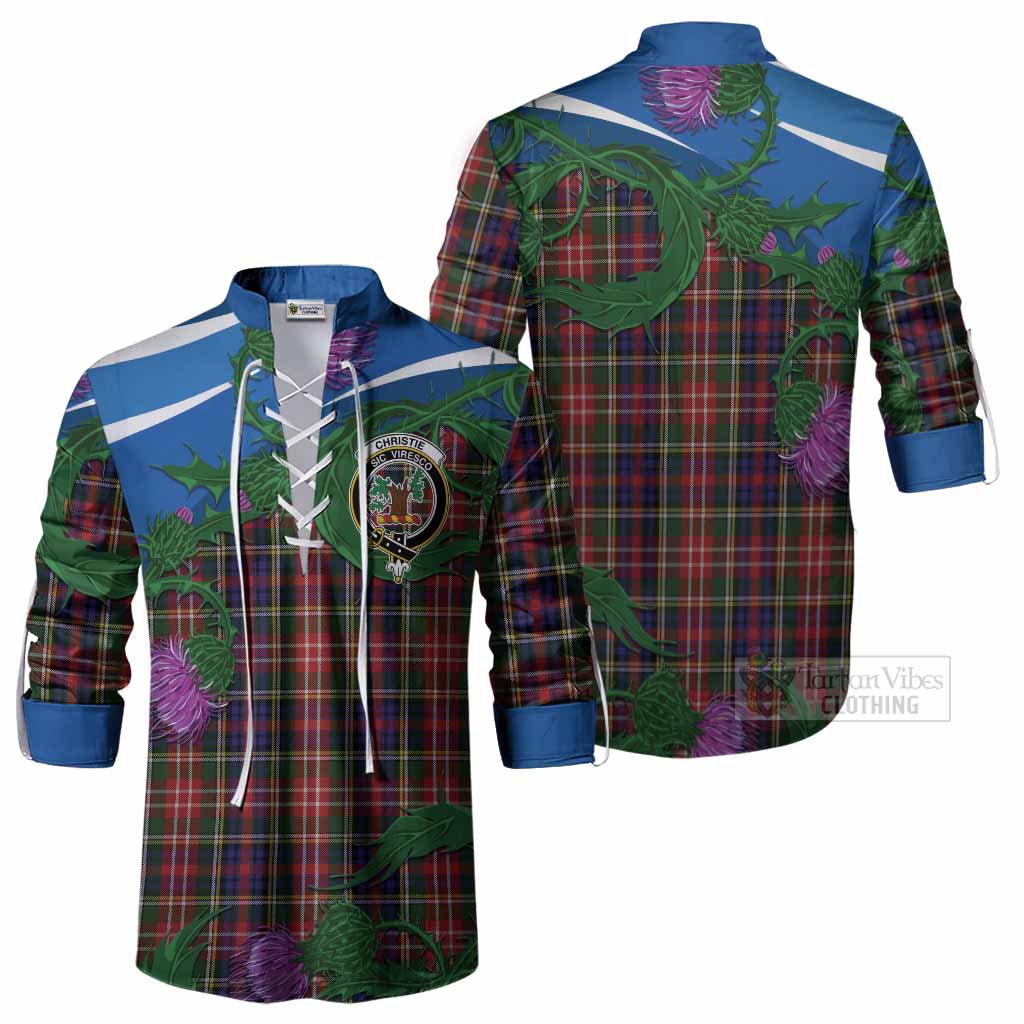 Christie Tartan Family Crest Ghillie Shirt Thistle in Minimalism