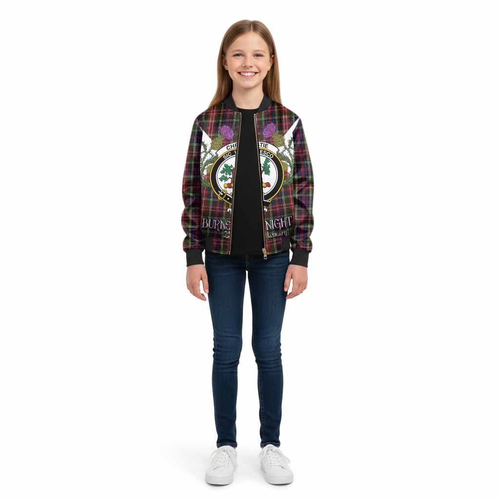 Christie Tartan Family Crest Kid Bomber Jacket Scottish Burns Night Thistle Floral