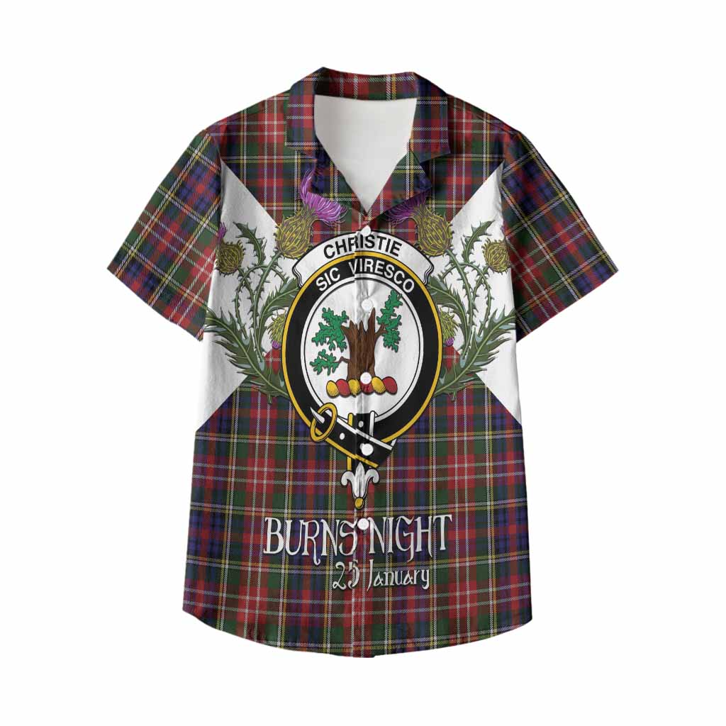 Christie Tartan Family Crest Kid Hawaiian Shirt Scottish Burns Night Thistle Floral