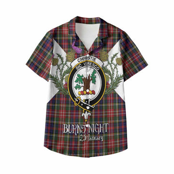 Christie Tartan Family Crest Kid Hawaiian Shirt Scottish Burns Night Thistle Floral