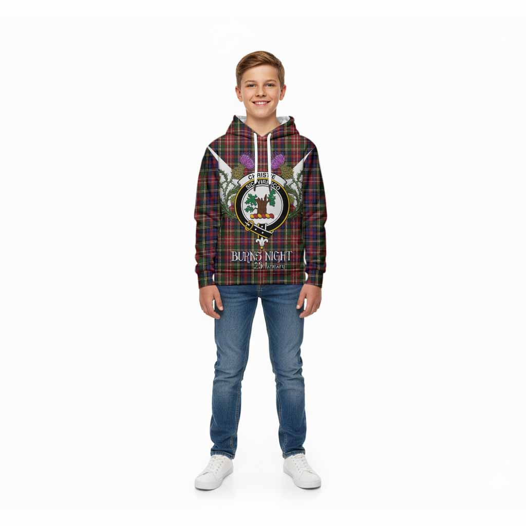 Christie Tartan Family Crest Kid Hoodie Scottish Burns Night Thistle Floral